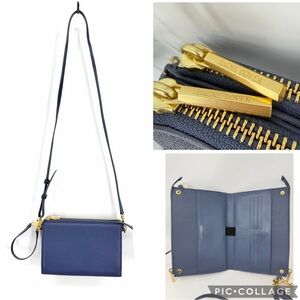 Dagne Dover Blue Crossbody Wallet with Gold Hardware